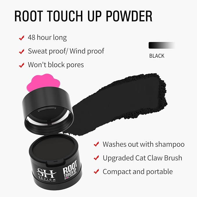 Sevich Hairline Powder 2.0，Instantly Conceals Hair Loss, Root Touch up Powder, Hair Shadow Toppers for Women & Men Thinning Gray Hair, Windproof & Sweatproof, 48H Makeup Lasting, Black