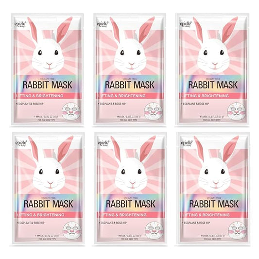 Epielle Character Face Mask Rabbit 6 Pack, Fun & Effective Korean Skin Care, Spa Party Favors, Stocking Stuffers, Birthday Gifts for Women, Thanksgiving Essentials
