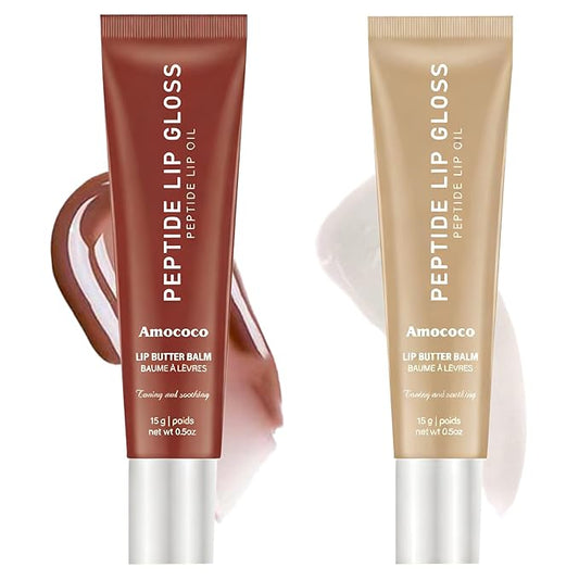 Peptide Lip Gloss Balm for Moisture & Shine, Hydrating Lip Butter Balm with Hyaluronic Acid & Shea Butter, 0.5oz (03# & 05#)