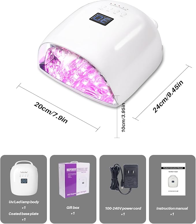 Upgraded Professional Rechargeable UV LED Nail Lamp with 4 Timer,18000mAh Long Battery Life, Electroplated Reflective Base and Inner Wall,Fast Dry Nail Dryer (White JC22-Pro)