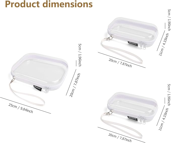 3 PCS Clear Hard Shell Zipper Case With Handle Strap，Clear Plastic Waterproof Cosmetic Makeup Bags Toiletry Pouches for Travel With Double Zipper，Kid's Toy Storage Organizer Bins Box