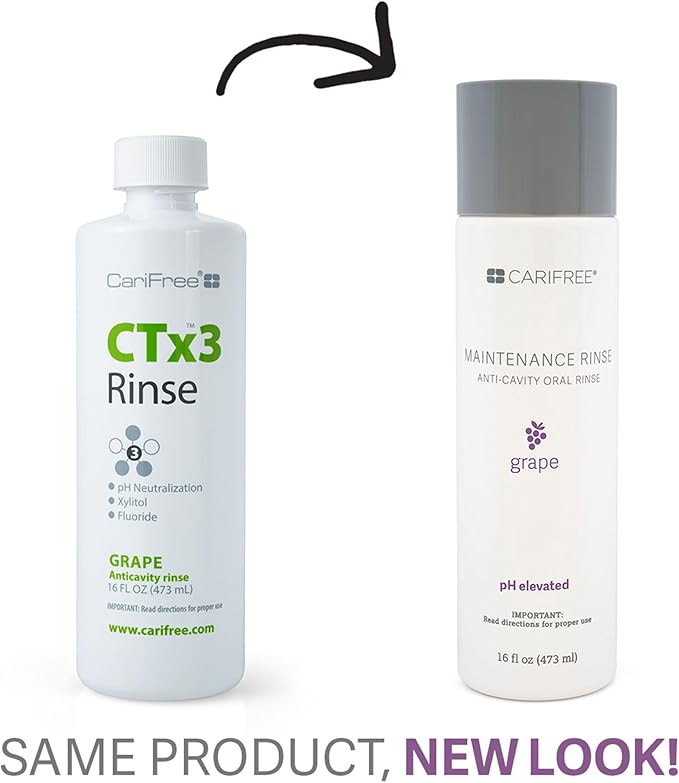 CariFree Maintenance Rinse, Grape Flavored, Anti-Cavity Fluoride Mouthwash, Dentist Recommended, Prevents Oral Decay, Freshens Breath, Alcohol-Free, Neutralizes pH, 16 Fl Oz (Pack of 2), Grape