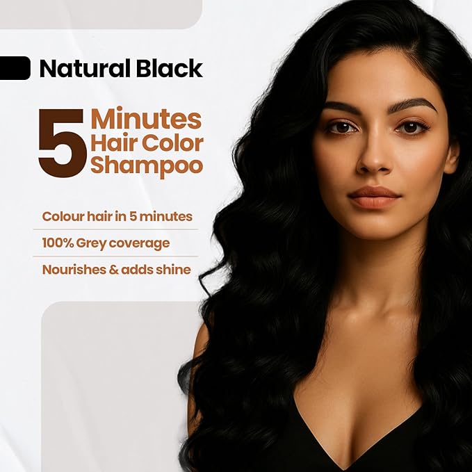 BSY Black Hair Magic Color Shampoo (12ml x 12 Sachets) | Ammonia-Free Permanent Noni Fruit Hair Dye for Men and Women | Natural 5-Minute Hair Color