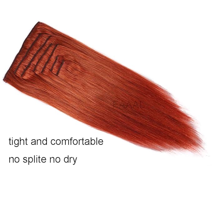 22" Clip in Human Hair Extensions Full Head 200g 10 Pieces 22 Clips Copper Red Double Weft Brazilian Real Remy Hair Extensions Thick Straight Silky (22" 200g, 350#)