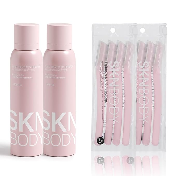 SKNBODY Hair Identifier Spray with Dermaplaner Set 2 Pack, Facial Hair Removal Kit with 4 Razors for Face Shaving and Dermaplaning