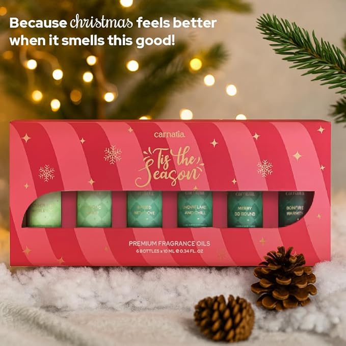 Carnatia Christmas Aroma Oil Set – 6 Cozy & Uplifting Scents for Diffusers, Relaxation & a Warm, Inviting Atmosphere | Festive Essential Oils for Home & Holiday Gifting!