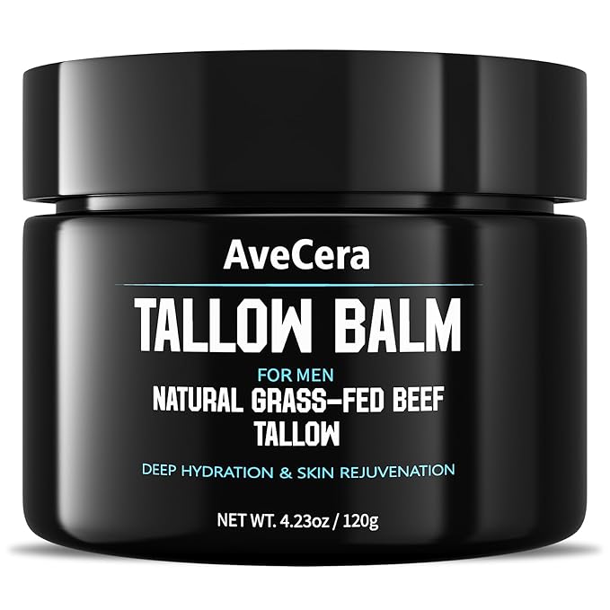 Beef Tallow Balm for Men, Grass-Fed Beef Tallow Face Moisturizer Cream - Anti-Aging Hydrating Nourishes Smooths Wrinkles for All Skin Types Mens Skin Care - Unscented 4.23 oz