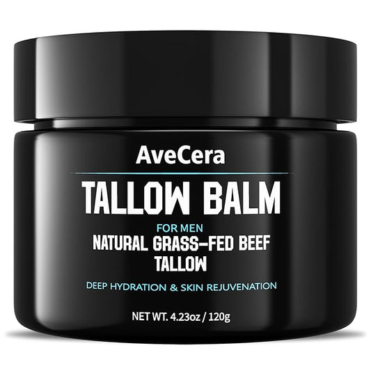 Beef Tallow Balm for Men, Grass-Fed Beef Tallow Face Moisturizer Cream - Anti-Aging Hydrating Nourishes Smooths Wrinkles for All Skin Types Mens Skin Care - Unscented 4.23 oz