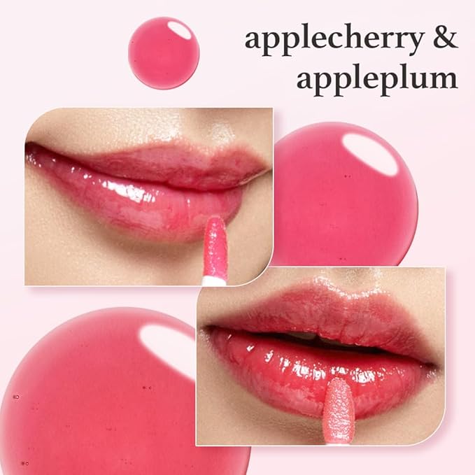 NOONI Korean Lip Oil Set - Applecherry & Appleplum | Long-Lasting, Moisturizing, Plumping, Revitalizing for Dry Lips, Waterproof, No Peel Off, Stocking Stuffers, 0.12 FL Oz x 2ea