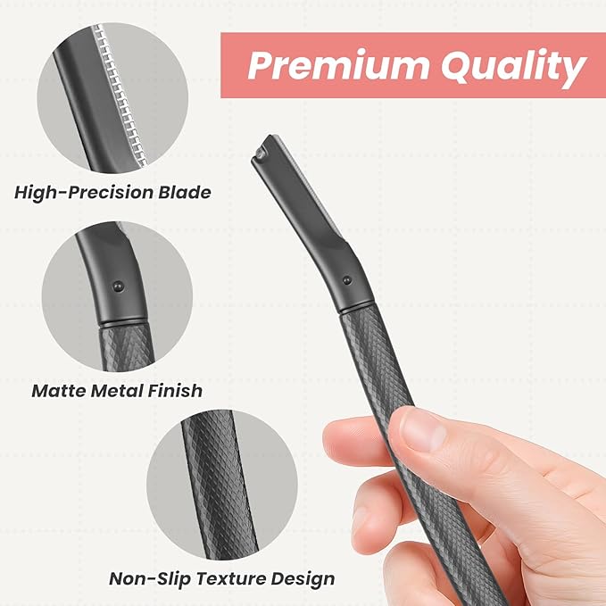 Facial Razor for Women with 20 Refill Blades, Eyebrow Razor and Dermaplaning Tool for Face Exfoliation & Peach Fuzz Removal, Precision Eyebrow Trimmer with Reusable Metal Handle – Black