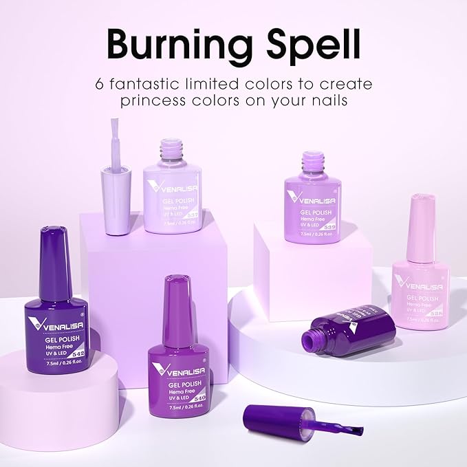 Venalisa Purple Gel Nail Polish Set - 6 Colors, Soak Off UV Gel, Salon Nail Art DIY at Home Manicure