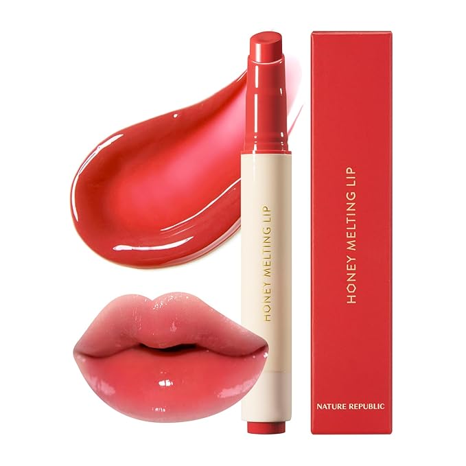 Nature Republic HONEY MELTING LIP (04 POMEGRANATE) SOFT LIP STICK, Hydrating Gloss, Moisturizing balms, Sheer tint, Shine & Glowy Finish, korean make up, Stocking Stuffers