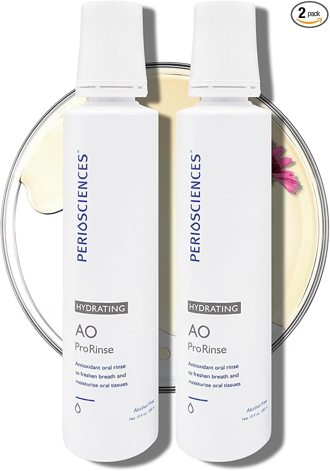 PerioSciences Hydrating Mouthwash Rinse Oral Care Pre Brush - Mint Anti Cavity Dry Mouth Plaque Remover for Healthier Gum Tissue & Teeth Enamel Protection - AO Dentist Recommended Clean - Pack of 2