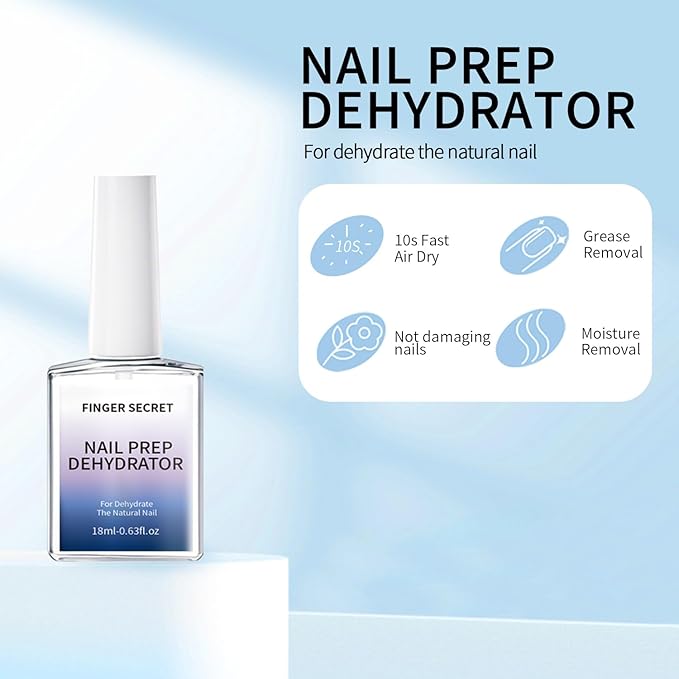 Acid-Free Primer and Nail Prep Dehydrator for Poly Gel Nail Kit Acrylic Nails Fast Dry Prep Kit for Design Art in Salon or Home Use 18ml
