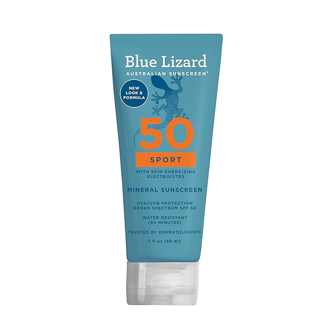 Blue Lizard Sport Mineral SPF 50 Lotion, Ideal for Athletes, 100% Mineral Sunscreen Actives, Fragrance-Free, Paraben-Free, Vegan, 3.0 fl oz