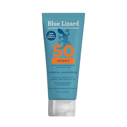 Blue Lizard Sport Mineral SPF 50 Lotion, Ideal for Athletes, 100% Mineral Sunscreen Actives, Fragrance-Free, Paraben-Free, Vegan, 3.0 fl oz