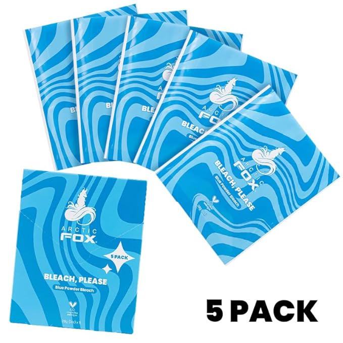 Arctic Fox Blue Powder Hair Bleach, Anti-Brass & Anti-Yellow, Lifts Up to 9 Levels, Vegan & Cruelty Free, Dust-Free Formula, Professional Lightener, 5 Pack Sachets, 1 oz Each