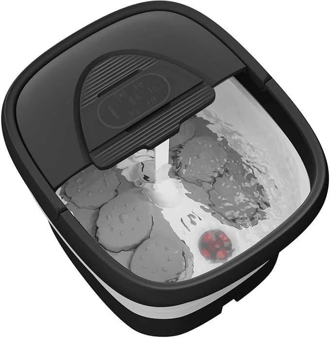 Collapsible Foot Spa with Heat and Remote, Heated Foot Bath Massager with Timer, and 24 Motorized Shiatsu Massage Balls, Foot Soaking Tub Supports Hot/Cold Water Soaking