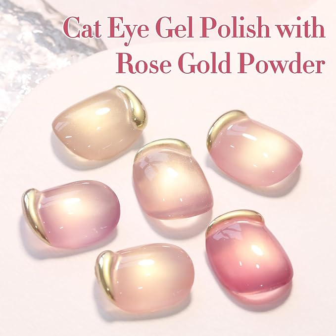 Double Rhythm Cat Eye Gel Nail Polish Set of 6 Same Color Same Bottle 0.5 Oz Shimmer Glitter with Magnet Holographic Reflective Magnetic UV Nail Polish Kit at Home (Glass Nude Pink Rose-T6-32)