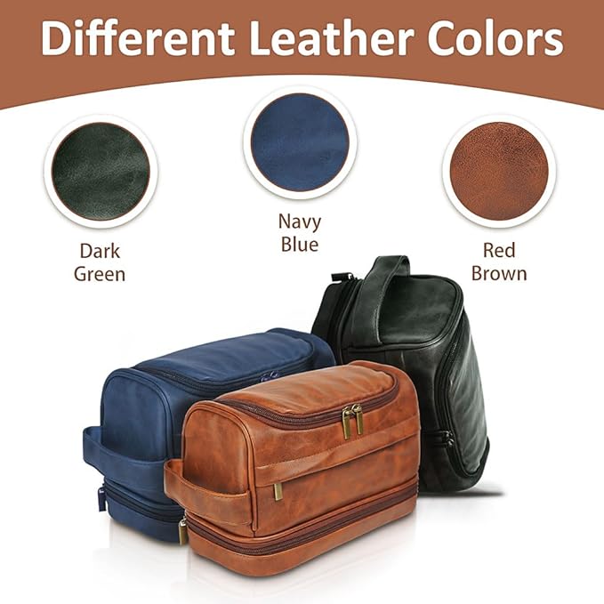 Personalized Toiletry Bag for Men - Custom Engraved Leather Travel Kit Accessories, Waterproof Shaving Kit Gift for Dad, Husband, Groomsmen, Boyfriend (Christmas, Birthday, Father’s Day, Anniversary)