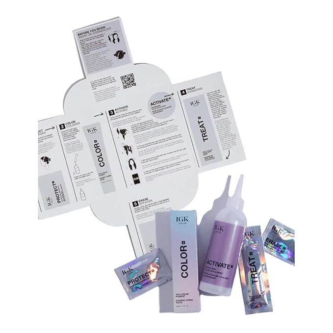 IGK Permanent Hair Color Kit | 1NA Volcanic - Purest Black | 100% Gray Color Coverage + Strengthen + Shine | Ammonia Free