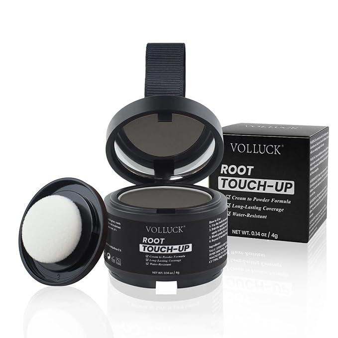 VOLLUCK Hairline Powder Instantly, Root Touch up Powder Hair Color Upgraded, Grey Root Cover up Conceals Hair Loss, Hairline Shadow for Women & Men for Thinning Hair Natural, Sweatproof (Dark Brown)