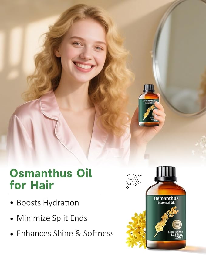 Pure Osmanthus Essential Oil, Mumianhua Natural Osmanthus Oil for Diffuser, Skin, Air Purifier,Candle Making, Massage, Relaxation, Evening Luxury, Garden Elegance, Home Fragrance 3.38 Fl Oz