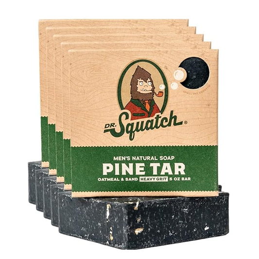Dr. Squatch Natural Bar Soap for Men - Cold Process Soap with No Harsh Chemicals - Pine Tar (5 oz, 5-Pack)