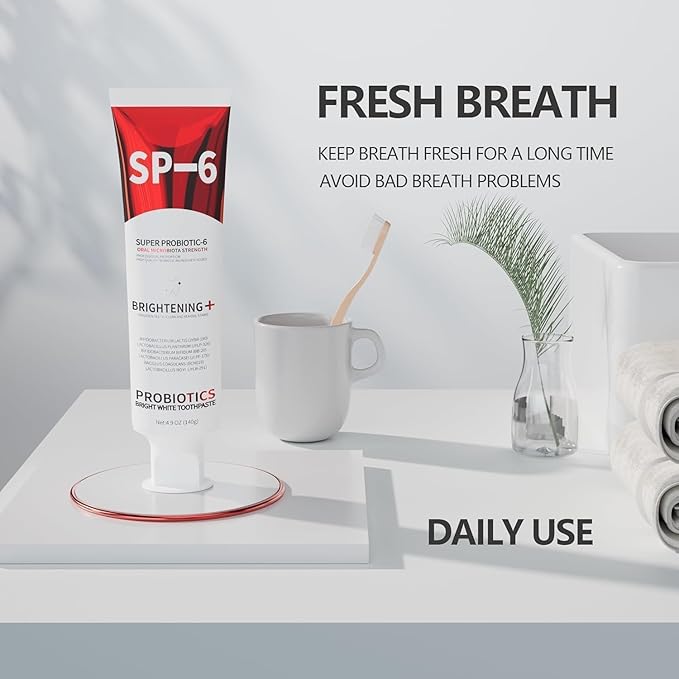 SP-6 Probiotic Toothpaste - Niacinamide Whitening Toothpaste Enhanced Formula with 6 Probiotics for Teeth Whitening and Gum Health - Enamel-Safe, Fluoride-Free, Fresh Mint Flavor, 4.9Oz (2)