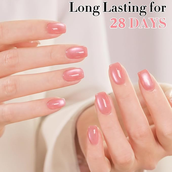 Double Rhythm 0.5 OZ Cat Eye Gel Polish with Magnet 15ML Holographic Glitter Shimmer Translucent Jelly Color Magnetic Nail Polish Salon DIY at Home (Fruit Orange Pink-MC1205)