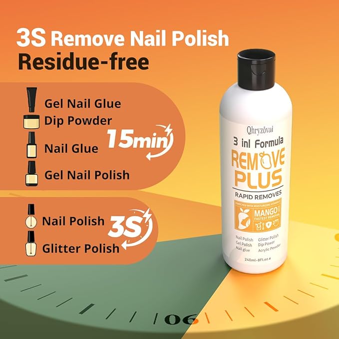 Acetone Nail Polish Remover: Professional Soak off Gel Polish Nail Glue Remover Natural Formula with Mango Oil 8 Fl Oz for Acrylic Dip Powder Remover at Home Salon