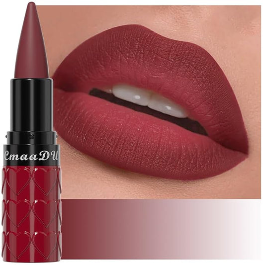 evpct Ruby Red Gradient Matte Lipstick Lip Liner Combo Set for Older Women Long Lasting Waterproof, Red Lips Stick Crayon Pencil Cream Lip Liner and Lipstick Combo Makeup, Flawless Ombre Effect