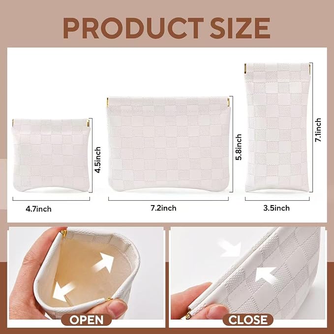 3PCS Small Makeup Bag for Purse，Waterproof Leather Portable Mini Makeup Bag,Snap Closure Organizer Pouch for Coin Cards Jewelry Lipstick Cosmetic Accessories，Small Travel Kit Storage Pouch