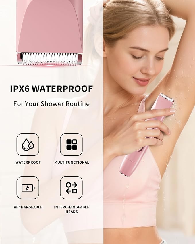 Ufree Bikini Trimmer Electric Razors for Women Dual Head, Pubic Body Hair Trimmer Electric Shaver for Face, Legs, Arm, Rechargeable Lady Shaver Waterproof, Summer Grooming Kit, Gifts for Her