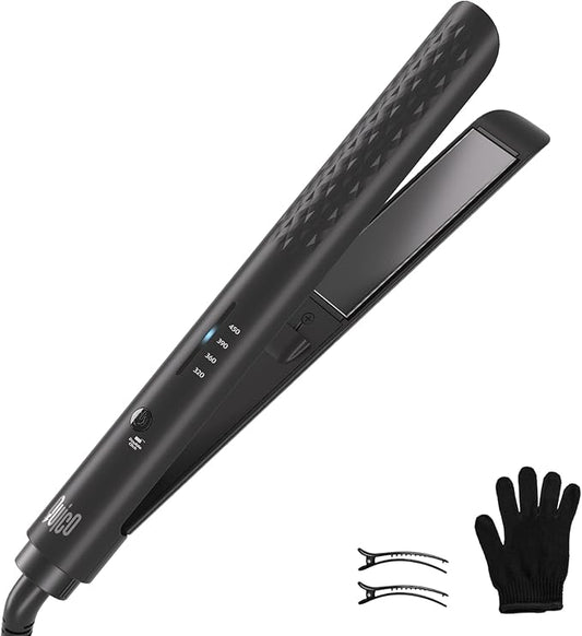 Quico Hair Straightener, 110-240V Global Travel Hair Straighteners for women, 15s Fast Heating, Professional Negative Ion Flat Iron, Temp Memory, 320℉-450℉, Auto-Off, with Glove and Clips, Gift, Black