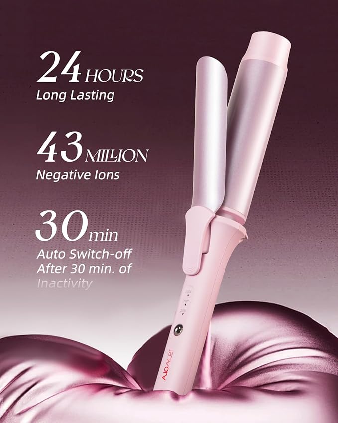 Large Hair Curling Wand, 1.6 Inch Big Barrel Curling Iron, 40 Million Ionic Ceramic Curler with 3 Temp, Auto Shut-Off, Long Barrel Curling Wand for Long Hair, Dual Voltage