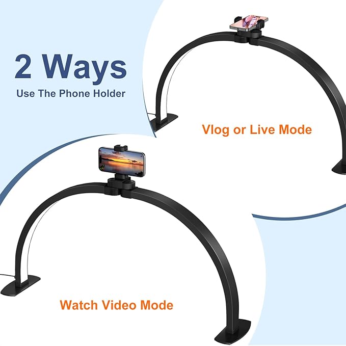 iVict Half Moon Light for Nail Desk, 29In 40W Nails Tech Light with Phone Stand, 10 Adjustable Brightness, 3 Color Temperature Led Desk lamp for Nail, Tattoos, Eyebrows, Beauty(Black)