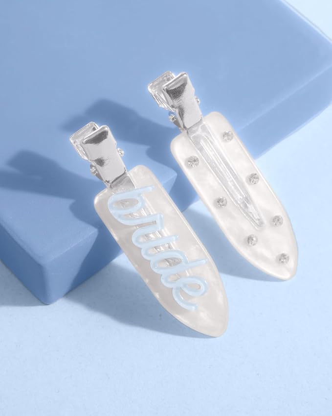 xo, Fetti Bride Beauty Clips - 4 pc | Bachelorette Party, Blue White Bridal Hair Clip, Wedding Get Ready With Me, Bridal Shower Favor, Wedding Accessory