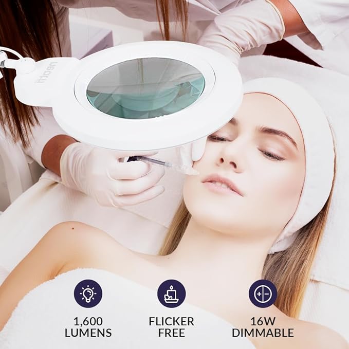 Neatfi XL Bifocal LED Magnifying Lamp, 7-Inch Lens, 5D/20D Magnification, Hands-Free, Dimmable, 84 SMD LED, Adjustable Arm for Crafts, Reading, Close Work (White, Glass Lens with Clamp)