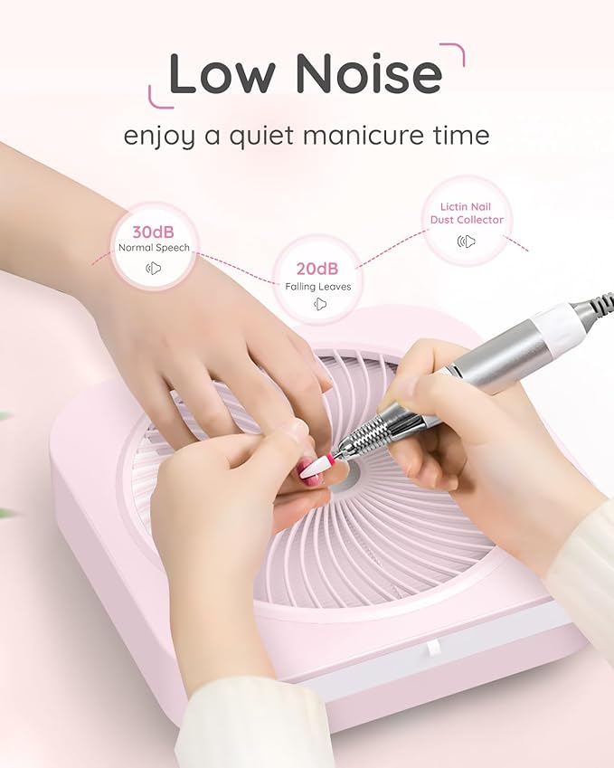 Lictin Nail Dust Collector with Reusable Filter, Adjustable Nail Vacuum Dust Collector Extractor Electric Dust Suction Machine for Acrylic Gel Nail Polishing Pink