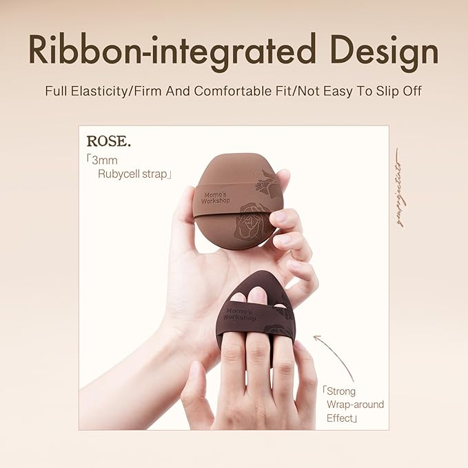 Rose Tatami Makeup Sponge Set,Double-Sided Flat-Edge Shape Rubycell for Liquid Foundations, Non-Absorbent & Fast Blending,Soft, Fluffy & Bouncy, 2 Beauty Puffs &Storage Case