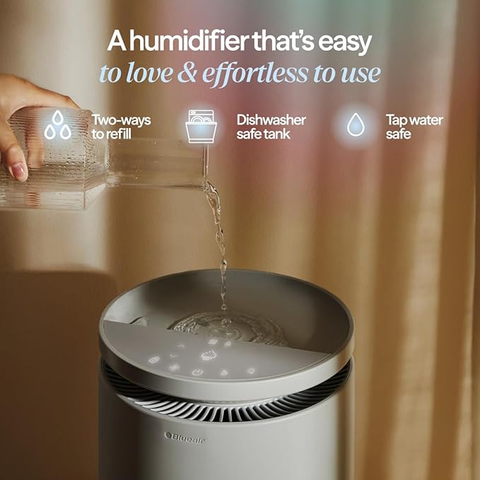 BLUEAIR Room Humidifier - DreamWell - 48Hr Top-Fill Mist-Free InvisibleMist Technology Aroma Stone for Essential Oils and Soothing Mood Lighting - Quiet Operation for Bedroom and Home Use, Grey