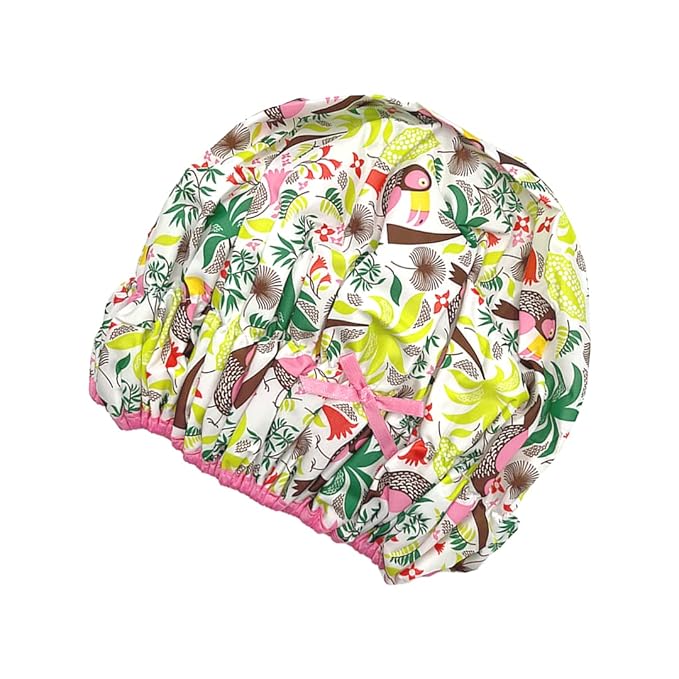 Reusable Bath & Shower Cap Lined, Oversized Waterproof Shower Caps Large Designed for all Hair Lengths with PEVA Lining & Elastic Band Stretch Hem Hair Hat - Fashionista Tropical