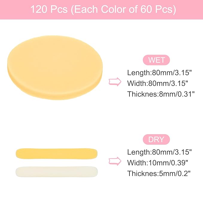 uxcell 120 Count Compressed Facial Sponges Round Face Cleansing Sponges Pads for Daily Skincare Routines at Home, Kitchen(Yellow, White)