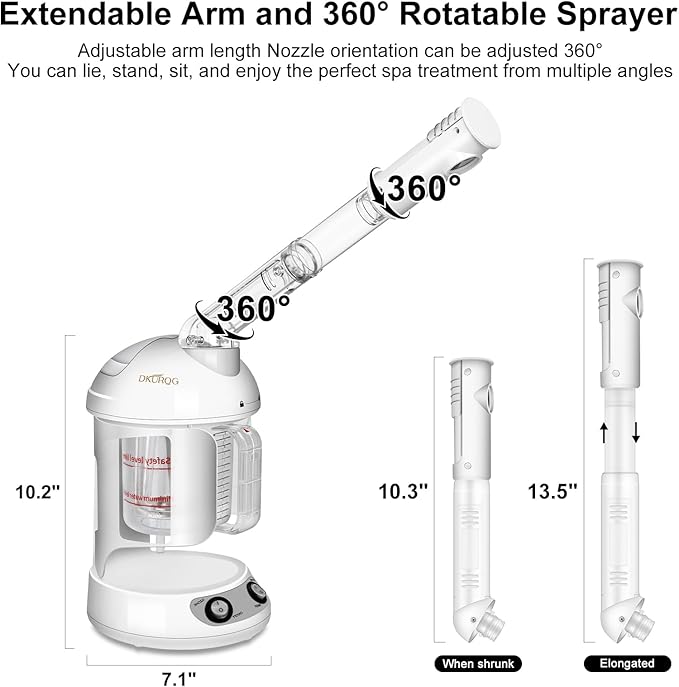 Nano Ionic Facial Steamer with Removable Water Cup, Face Steamer 360° Rotatable Sprayer Warm Mist Face Humidifier for Home and Beauty Salon, Facial Deep Cleaning (White)