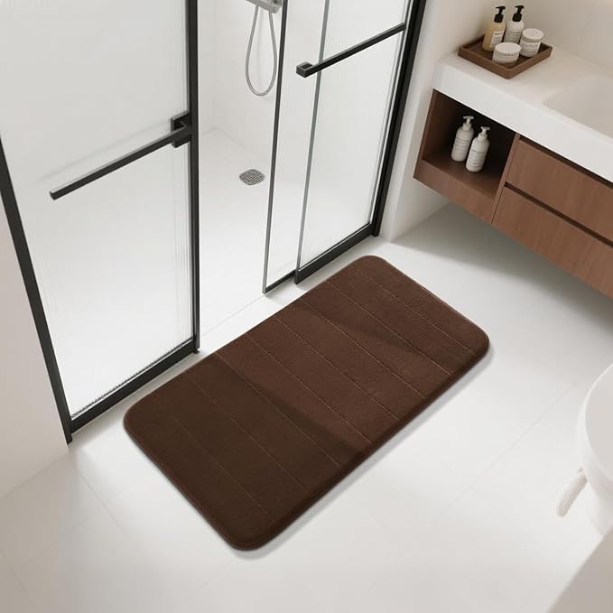 Yimobra Large Bath Mat 36"x24", Super Soft Quick Dry Memory Foam Bathroom Rug, Water Absorbent, Non Slip Backing Machine Washable for Tub Shower, Thick Comfort Support, Brown