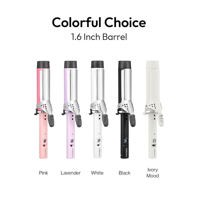 VODANA Professional GlamWave Ceramic Curling Iron, Long-Lasting Natural Curls, Instant Heat, Hair Curler, Curling Wand, Available in USA (1.6 inch, Pink)