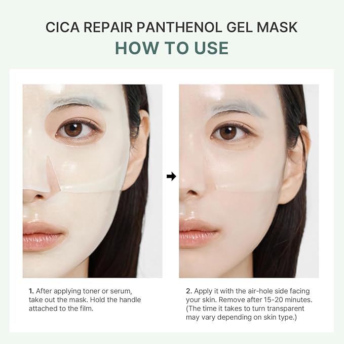 AROCELL Cica Hydrogel Mask 7 Facial Sheet with Panthenol & Centella Asiatica, Transparent Cooling Hydrogel Face Mask for Soothing Calming Hydrating Moisturizing Sensitive Skin Korean Skincare, 25gx7ea