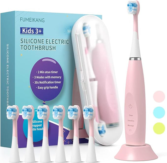 Kids Electric Toothbrushes Sonic Rechargeable Tooth Brush Gifts for Boys and Girls Smart Timer Power Toothbrush - 3 4 5 6 7 8 9 10 11 12 (Pink)