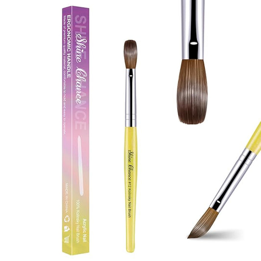 Acrylic Nail Brush Size 12, 100% Pure Kolinsky Nail Brush for Acrylic Application, Professional Nail Extension Manicure Tool Nail Drawing Pen for DIY Home Salon(Yellow)